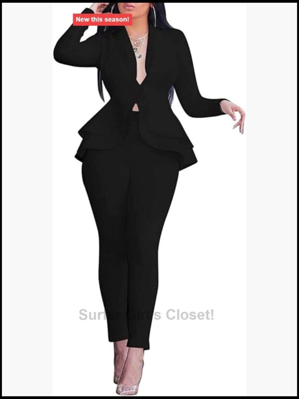 2 Piece Pantsuit Blazer Set Long Sleeve Business Office Formal Suit
